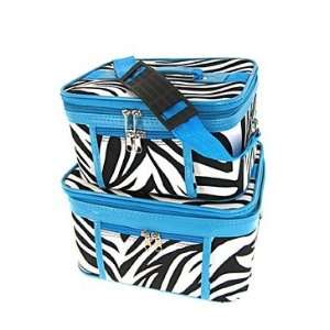   Toiletry 2 Piece Luggage Set Blue Trim Black & White Zebra Print