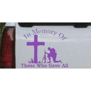 Purple 8in X 6.6in    In Memory Of Those Who Gave All Military Car 