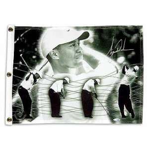 Tiger Woods Autographed Green Printed Pin Flag   Unframed (UDA)