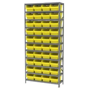   10 Shelves and 40 Yellow 30080 ShelfMax Shelf Bins, 12 Inch D by 36