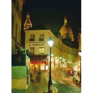 Cafes and Street at Night, Montmartre, Paris, France, Europe Stretched 