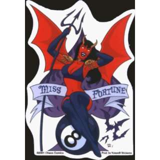   Sexy Devil Woman with Pitchfork, Skulls, Bat & 8Ball   Sticker / Decal