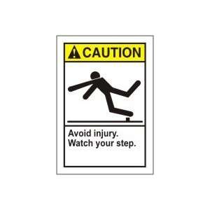 CAUTION Labels AVOID INJURY WATCH YOUR STEP (W/GRAPHIC) Adhesive Vinyl 