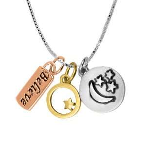 Sterling Silver with14k Gold Plated Tri Color Believe with Moon and 