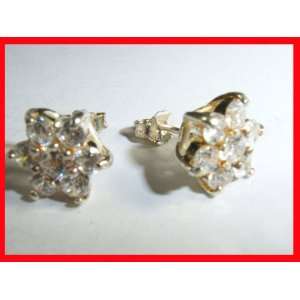    CZ Flower Stud Earrings Sterling Silver #1692 
