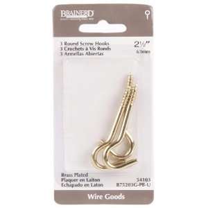  Round Screw Hooks, 2 1/2 Brass