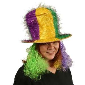  Mardi Gras Tinsel Top Hat w/Curly Wig