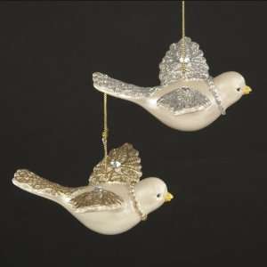  Club Pack of 12 Ivory Silver & Gold Glittered Flying Bird 