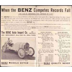  Reprint When the Benz competes records fall; The Benz car 