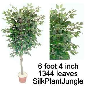 6 foot 4 inch Potted Silk Artificial Ficus tree with 1344 