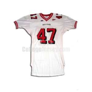  White No. 47 Game Used Ball State Russell Football Jersey 