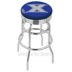 Xavier Musketeers Logo Chrome Double Ring Swivel Bar Stool with Ribbed 