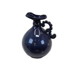  15 Dark Blue Ceramic Vase in Antique Distress Finish 