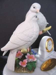 CRYSTAL CATHEDRAL MINISTRIES LOVE BIRDS W/ CLOCK ON MARBLE BASE  