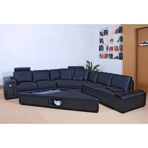    Diamond Black Bonded Leather Sectional Sofa Set