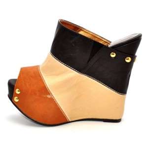 Enigma Platform Over size Studded Open Toe Wedge W947  