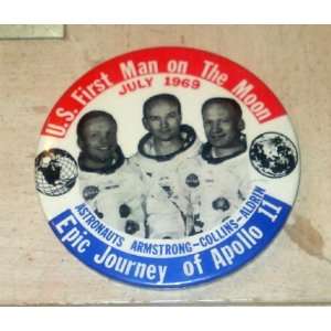  1969 APOLLO 11 FIRST MAN ON THE MOON 3.5 SOUVENIER BUTTON 