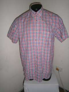 PIERRE CARDIN Mens Designer Pink & Blue Check Short Sleeve Shirt 