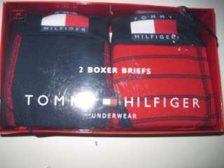 New Tommy Hilfiger Underwear mens navy & red 2 pk Boxer Briefs box M 