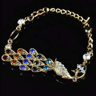 shiny 18k gold gp swarovski crystal colorful peacock bracelet dsc1213 