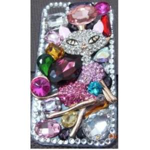 3D sexy cat Bling rhinestone Transparent Case Cover for Apple Iphone 4 