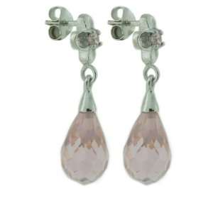  Faceted 3D Pink CZ Pear Drop Earrings with Flower 