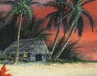   Beach Shack Sunset Hawaii Islands Tropical Tiki Hut Art Ula Lani Palms