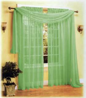 Sheer Panel Voile Window Curtain+Scarf Set Sage/Green  