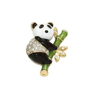  Fancy Gold Tone and Crystals Panda Bear Brooch Pin Elegant 