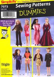   Pattern 7073 11 1/2 Fashion Doll Clothes Barbie top dress Dummies