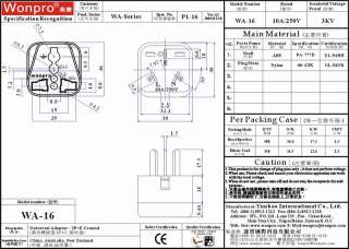 8pc Universal Adaptor WA 16 10A/250V Wonpro Taiwan  