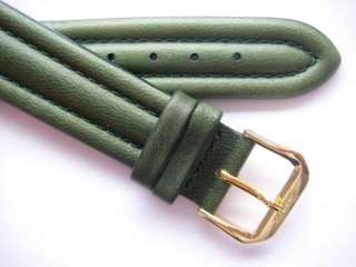 Green stitched padded leather watch band 18 mm plated  