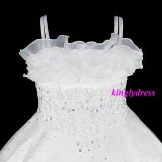 NEW Flower Girl Pageant Wedding Bridesmaid Princess Dress White Set SZ 