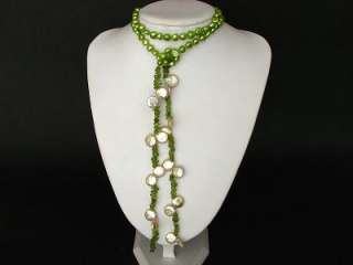 Necklace 45 Lariat Green Pearls Peridot Biwa 1S  