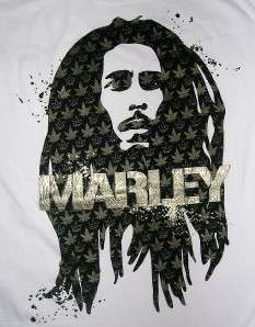 Bob Marley white t shirt 1X 2X Zion Rootswear reggae silver marijuana 