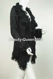 NWT Black RUFFLE Cardigan LONG Sweater Dress SZ XS/S/M  