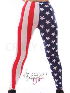 New Womens Ladies Vertical Stripe American Flag Printed Leggings Size 