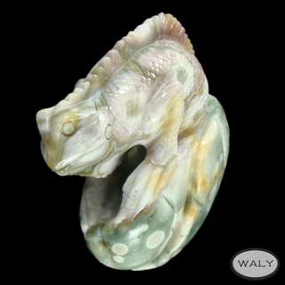 Carved Ocean Jasper Lizard Pendant Bead  