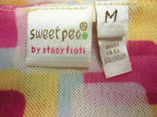 Sweet Pea by Stacy Frati Pink Yellow Geometric Print Nylon Blouse Top 