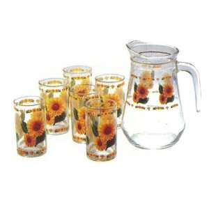  7 pc Drinkware Glasses with Pitcher sunflower Kitchen 