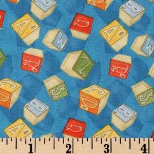  44 Wide Wind It Up Alphabet Blocks Blue Fabric By The Yard 