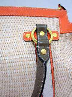Serpui Marie womens raffia orange/gray leather trim woven handbag $458 