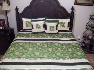 Green Decorative Indian Bedspread Luxury Room Decor 5P Bedding 