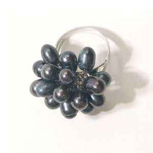 Freshwater Cultured Black Cluster Pearl Ring Jewelry