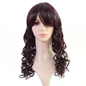  6sense Gorgeous Casual Long Wavy Wig Bangs Wine Red Hair Beauty