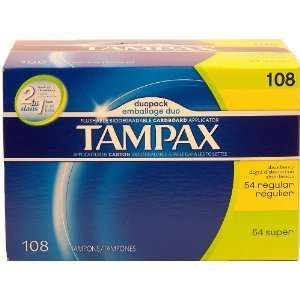 Tampax duopack 54 regular absorbency and 54 super absorbency tampons 