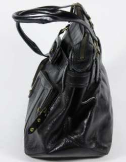 Cole Haan Black Polished Pebbled Leather Buckle Double Pocket Shoulder 