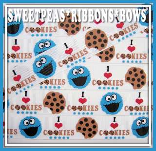   Monster I Love Cookies grosgrain ribbon 4 Bows 5 yards Yum Cookie