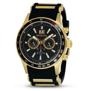 Invicta Mens 1236 Aviator Chronograph Gold plated Rubber Strap Watch 