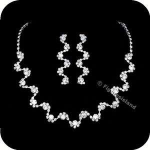   Wedding Rhinestone Crystal Choker Necklace Earrings Set 1286  